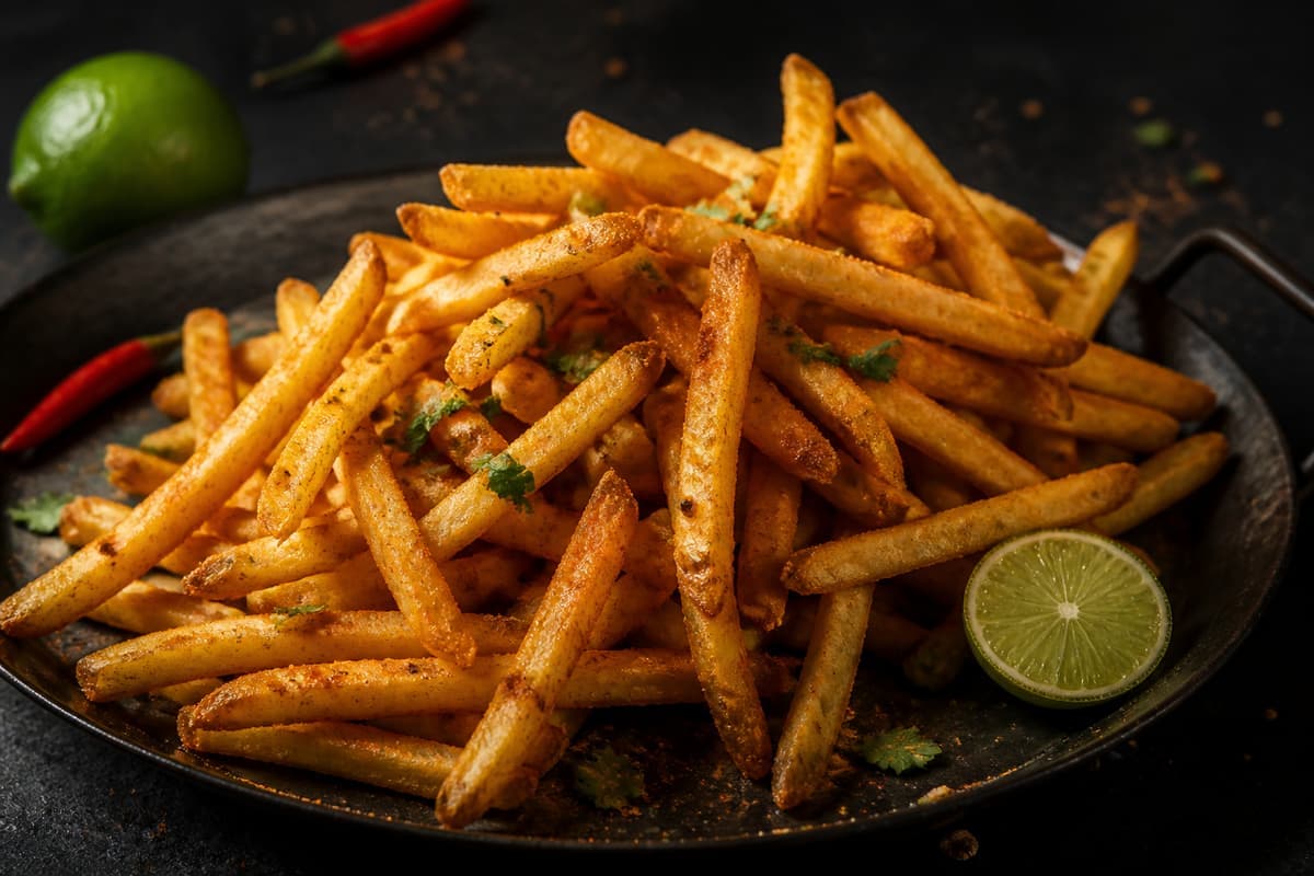 Golden seasoned fries with lime, fries placeholder